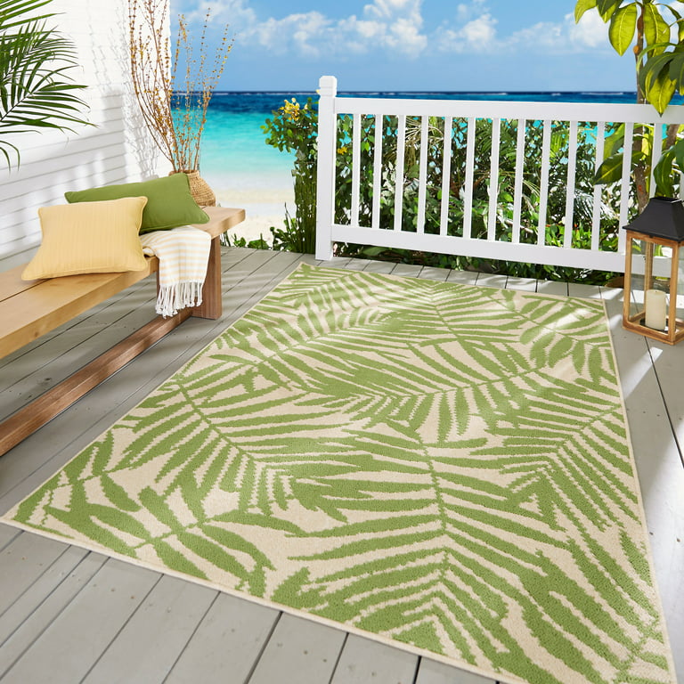 Palm Indoor Outdoor Area Rug Green, Beach Pattern Area Rugs 8×10