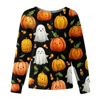 WTOBBY Halloween Themed Women's Workwear Jacket Tops with Long Sleeve Standing Collar Single Breasted Design - Casual Fashion Jacket for Nurses and Daily Professional Wear,Orange M