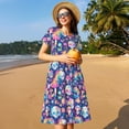thumbnail image 4 of Balery mushroom Skull rainbow color Vestidos sueltos de manga corta para mujer, vestidos de verano 2025, vestidos casuales de corte A con vuelo., 4 of 6