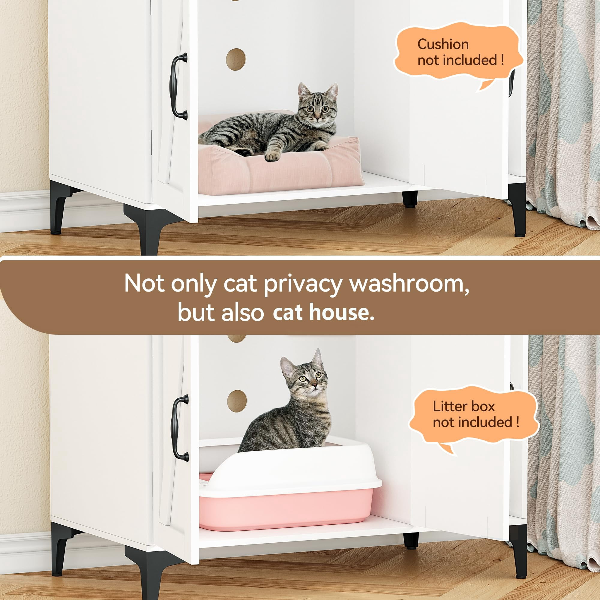 TROPOW Cat Litter Box Furniture,Hidden Cat Box Enclosure with Shelf Storage,Cat Litter Box Enclosure, Wood Sturdy Cat Washroom Storage, Indoor Cat House Furniture, White