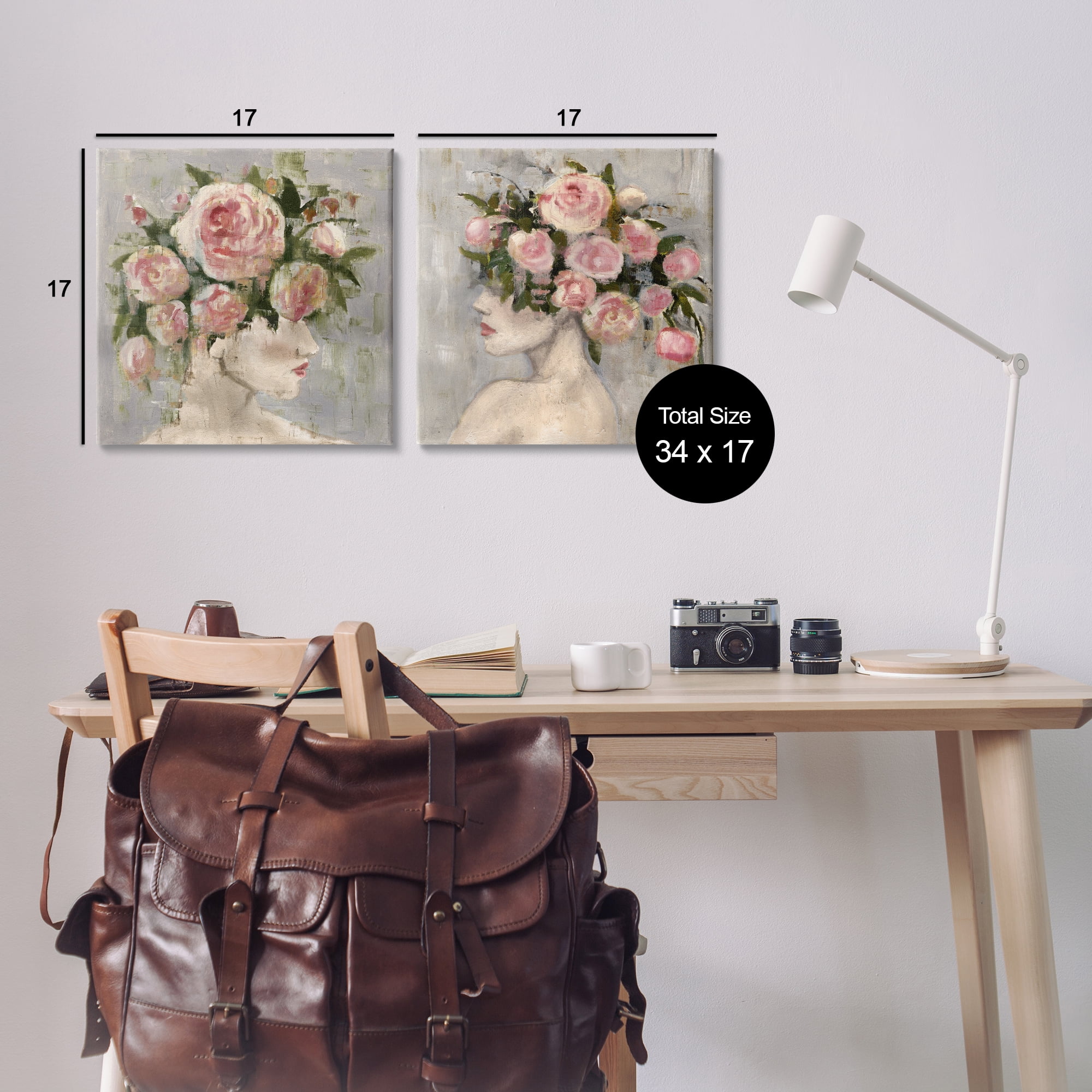 Stupell Industries Surreal Women with Roses People Painting Wrapped Canvas Art Print Wall Art, 17 x 17, Set of 2