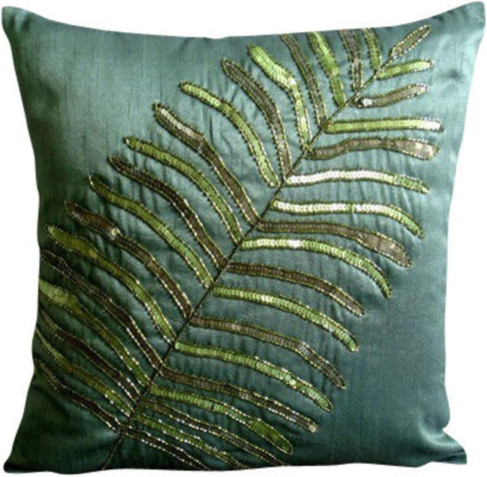 Pillow Covers, Dark Green Pillows Cover, Leaf Sequins & Beaded Pillows Cover, Throw Pillow Covers 18x18 inch (45x45 cm), Square Silk Pillows Covers, Floral, Tropical - Floating Leaf