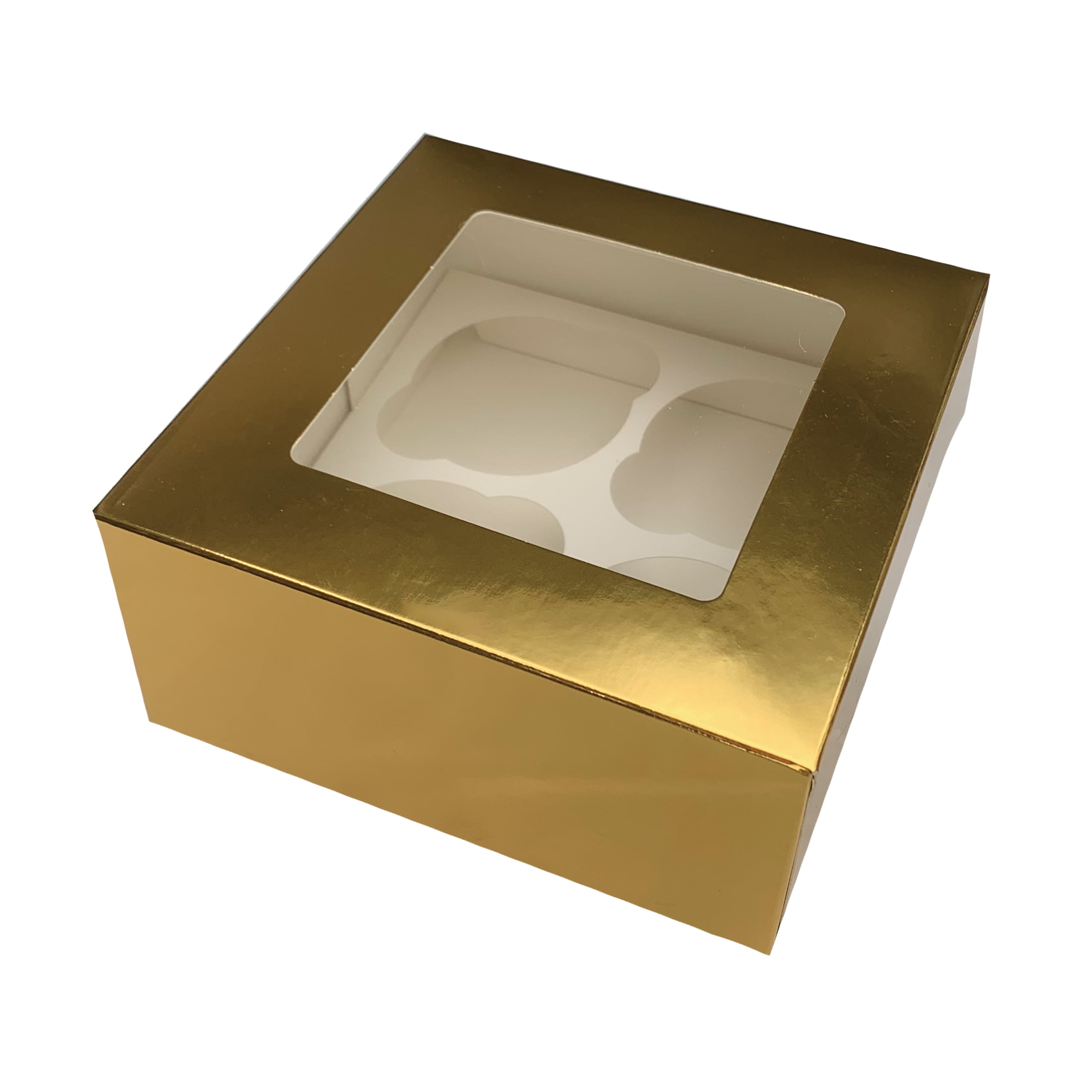 (2 pack) Way to Celebrate! 4 Cavity Gold Treat Boxes with Window, 3-Count