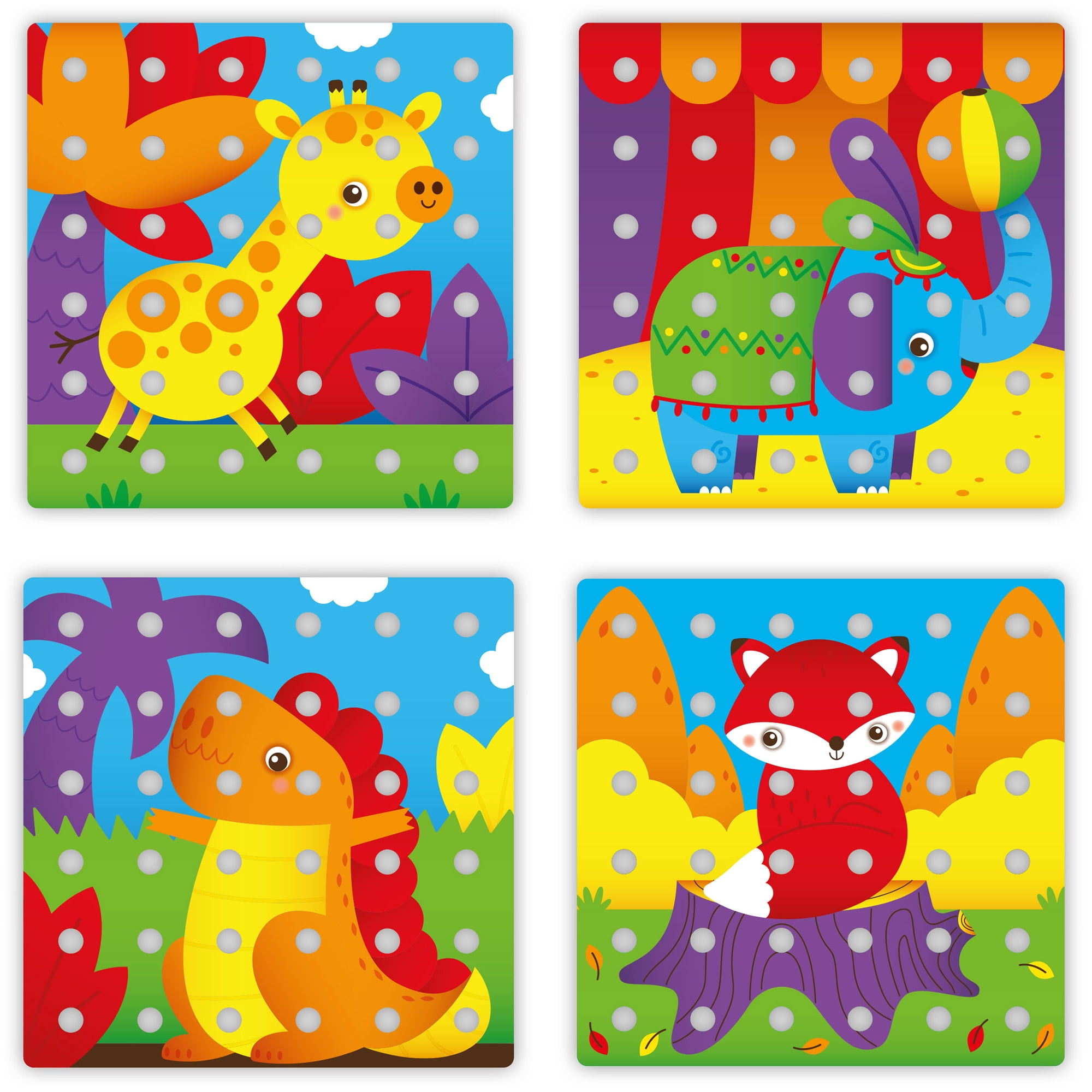 Quercetti: Jumbo Peggy - Creative Pegs Stacking & Color Matching Toy, Illustrated Cards & 9 Linking Boards, Animal & Nature Scenes, Toddler & Kids 2+