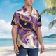thumbnail image 3 of Balery Purple Gold Marble Swirls Camisas hawaianas de manga corta para hombre, camisas playeras de corte holgado, camisas de vacaciones con botones,Large, 3 of 7