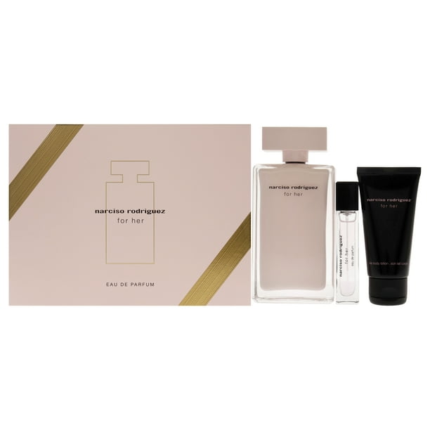 Narciso Rodriguez Spray EDP de 3.3 oz, Spray EDP de 10 ml, Loción corporal de 1.6 oz Narciso Rodriguez 3 Pc Gift Set Narciso Rodriguez Spray EDP de 3.3 oz, Spray EDP de 10 ml, Loción corporal de 1.6 oz 3 Pc Gift Set