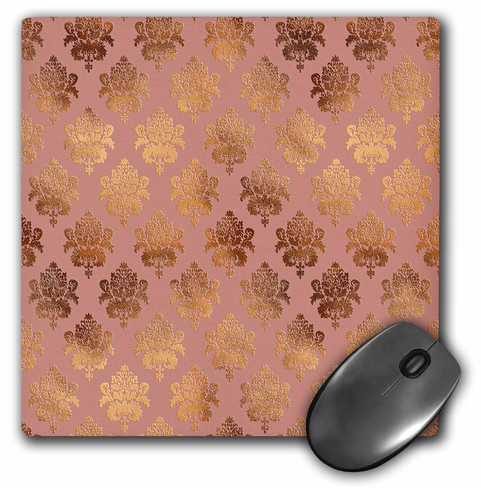 3dRose Luxury Shiny Elegant Rose Gold Copper Damask Pattern Mouse Pad