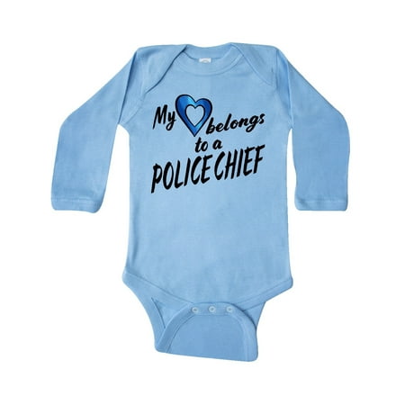 

Inktastic My Heart Belongs to a Police Chief with Blue Heart Gift Baby Boy or Baby Girl Long Sleeve Bodysuit