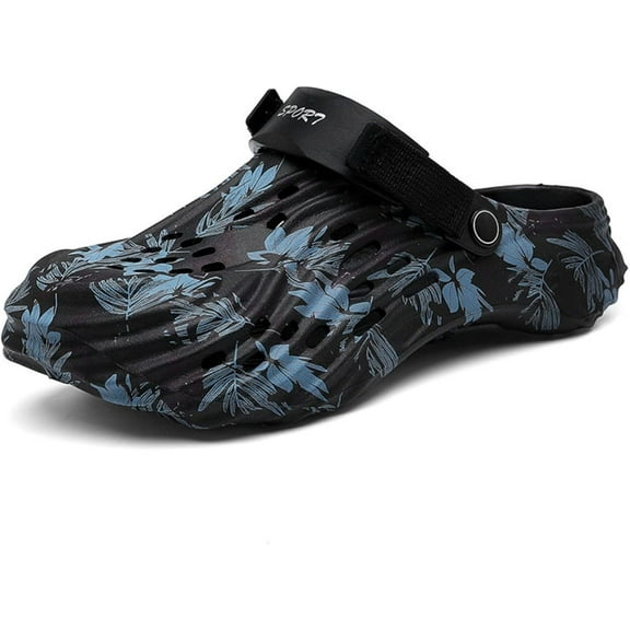 Men's Waterproof EVA Garden Clogs – Non-Slip Beach Sandals, Odor-Resistant Lightweight Slip-On with Tropical Print