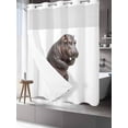 thumbnail image 3 of No Hook Shower Curtain with Snap-in Liner, Funny Hippos Waterproof Fabric Bathroom Curtains, Cute Art Fun Lovely Animals on Toilets Bath Curtains & Mesh Top Window 72"x78" Long, 3 of 9