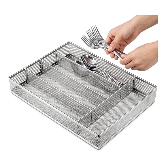 Wuxiuli Polished Steel 5-Compartment Utensil Organizer for Kitchen Drawers 1pack