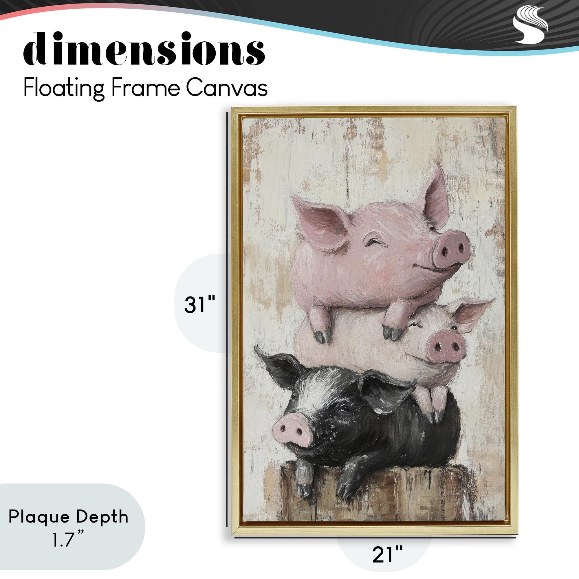 Stupell Industries Pig & Piglet Pile Gold Framed Floater Canvas Wall Art, design by Tina LeCour