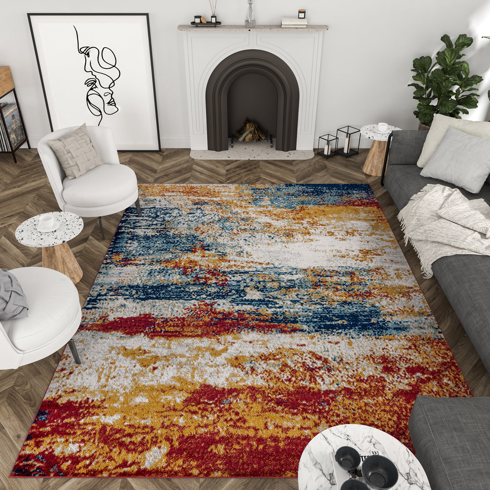 Diamond Contemporary 5' x 7' Multi-Color Polypropylene Indoor Area Rug