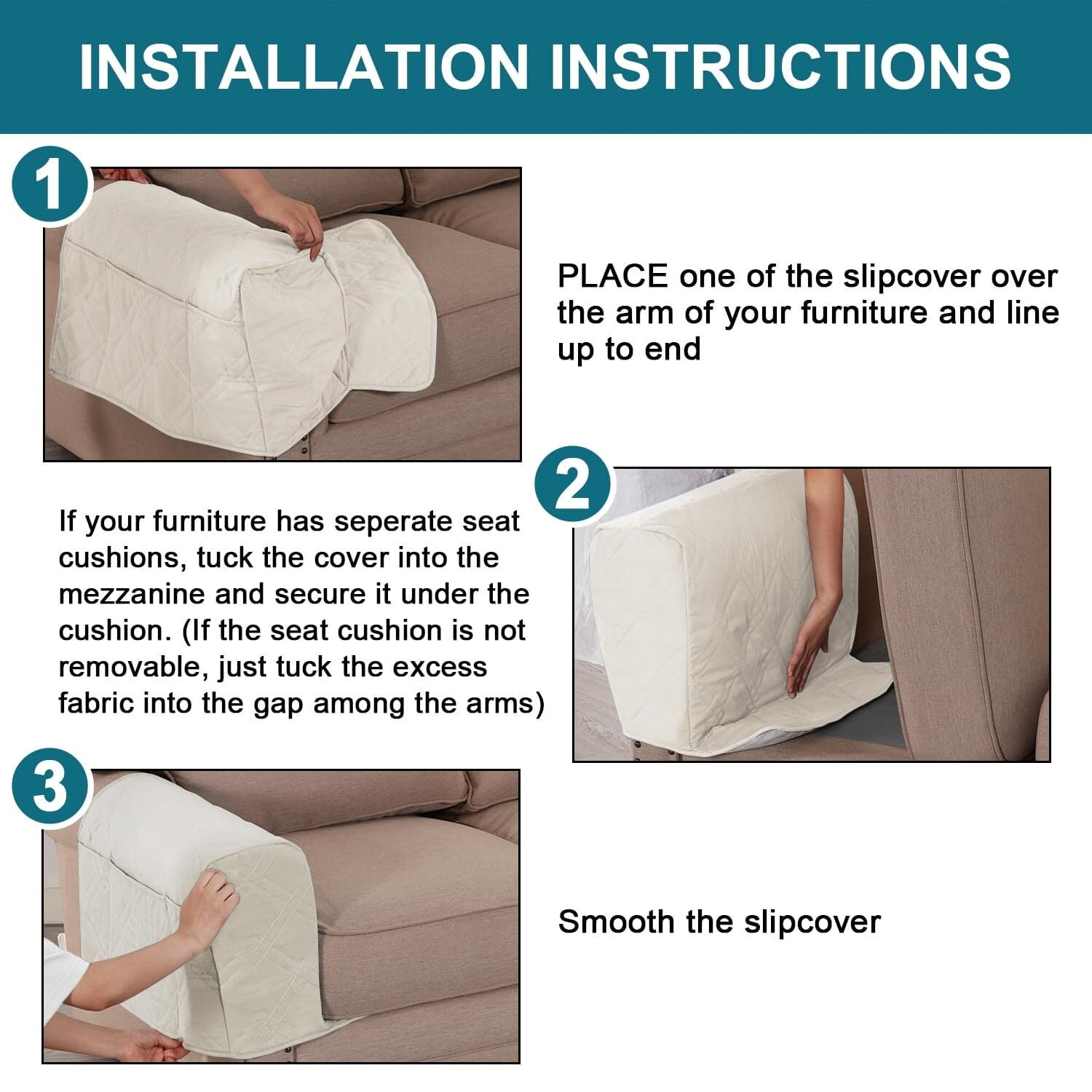 2 Pack Waterproof Armrest Covers for Chairs and Sofas Couch Arm Covers for Sofa Armrest Covers with Side Pocket Anti-Slip Furniture Protector Washable Armrest Slipcovers Set of 2