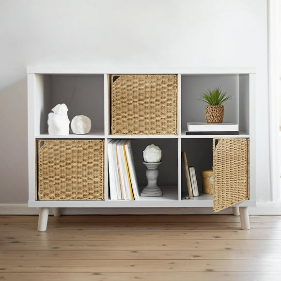 shiyou-13" Handwoven Natural Fibre Doors for Cube Storage - Set of 3, Boho Straw Shelf Cover - Rustic Farmhouse Decor - Fit IKEA Kallax - Natural (Door ONLY)