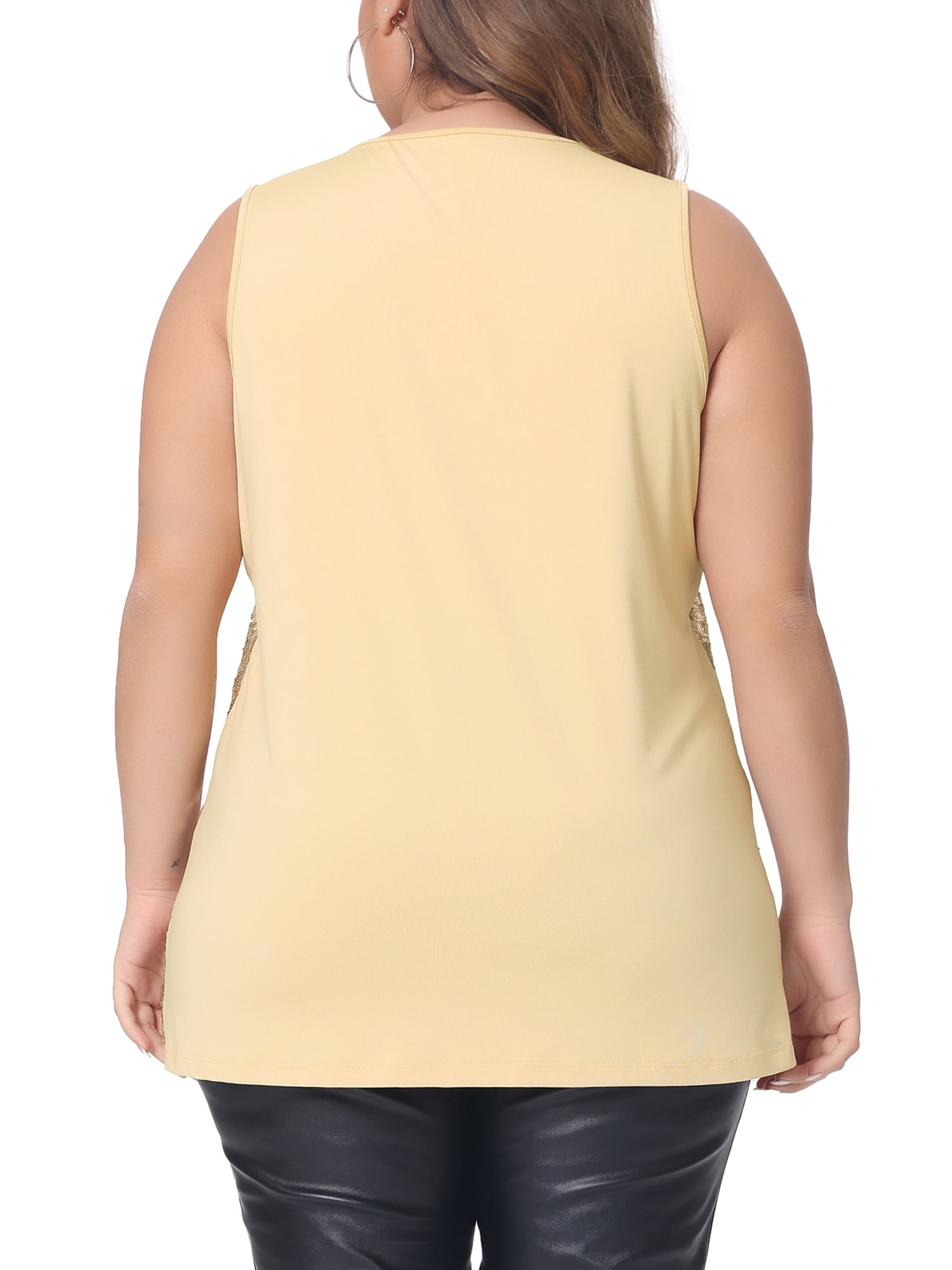 DARING DIVA Women's Plus Sleeveless Sparkle Sequin V Neck Tank Top 3X Gold