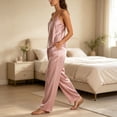 thumbnail image 6 of Taqqpue Women Satin Pajama Sets Under 10 2 Piece Pjs V Neck Camisole Top with Long Pants Silky Sleepwear Loungewear for Ladies Home Wear Comfortable Two Piece Sets Nightwear for Women, 6 of 9