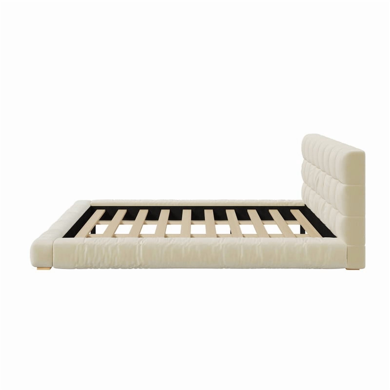 Velvet Queen/King Size Platform Bed Frame, Upholstered Floor Bed, Fully Wrapped Grounded Bed with Channel Tufted Headboard