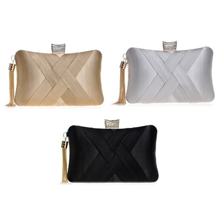 Fashionable Women s Clutch Water Diamond Evening Dress Ball Party Handbag Crossbody Wallet Chain Bag - Black+Apricot+Silver