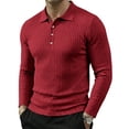 thumbnail image 2 of Trgacdwlo Knit Polo Shirts for Men V Neck Button Long Sleeve Work Shirts for Men Ribbed Stretchy Business Casual Mens Golf Polo Shirts Red S, 2 of 8