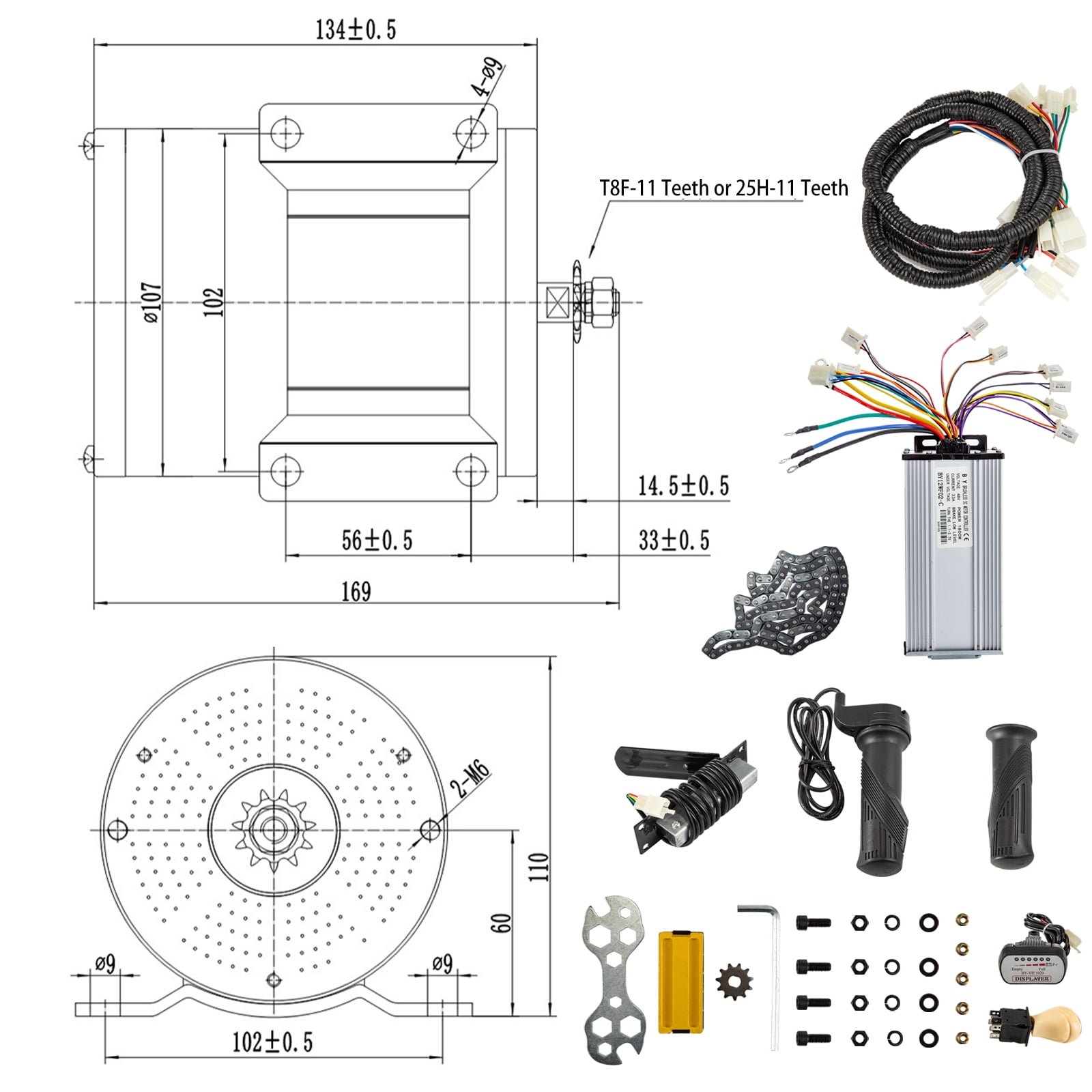 Moteur Électrique VEVOR 1800W 48V - Kit Motorisation Pour Kart, Vélo Et