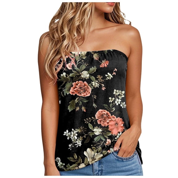 vigerkar Women's & Plus Mid and Long Length Comfort Printed Tube Top Black, XXL