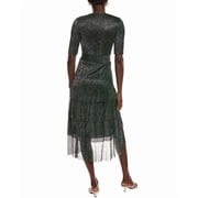 Maje womens Metallic Tiered Midi Dress, 36, Green