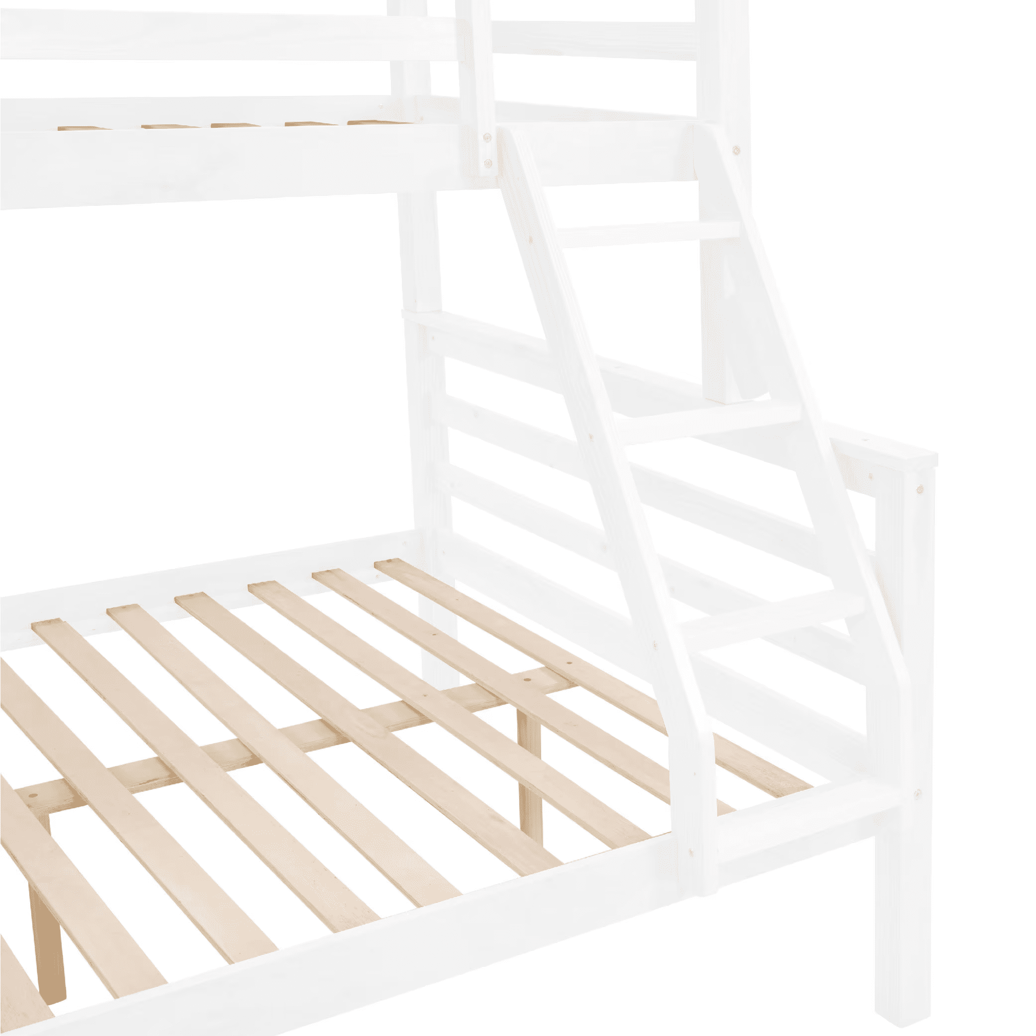 MAYEERTY Twin over Full Bunk Bed with Thick Posts, Wooden Bed Frame with High Guardrail and Ladder for Kids, No Box Spring Needed, White