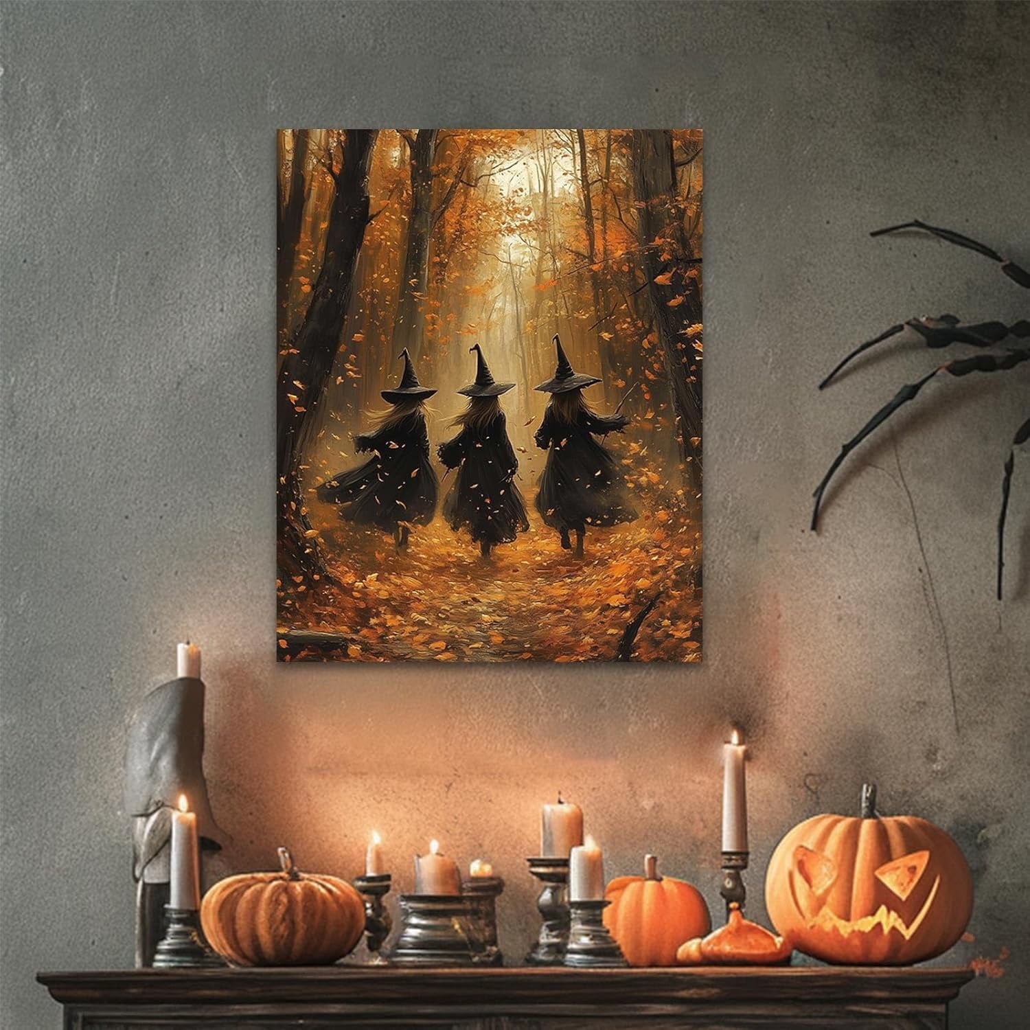 ART Halloween Canvas Wall Decor, Witchy Bubblebath Bathroom Decor Black Cat Pictures Print Academia Halloween Poster for Dorm Party Decor
