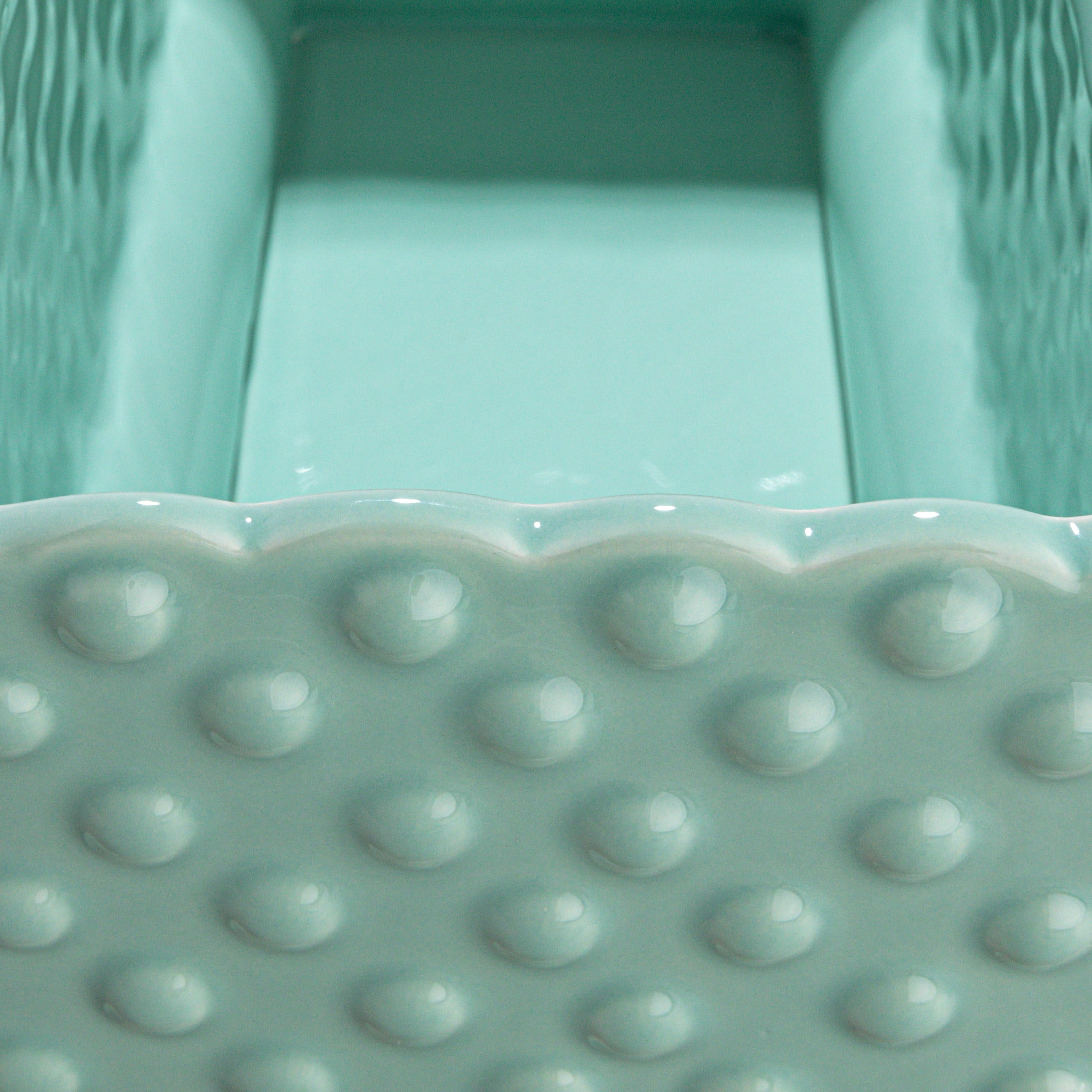 Creative Co-Op Ceramic Hobnail Planter with Scalloped Edge and Polka Dots, Mint