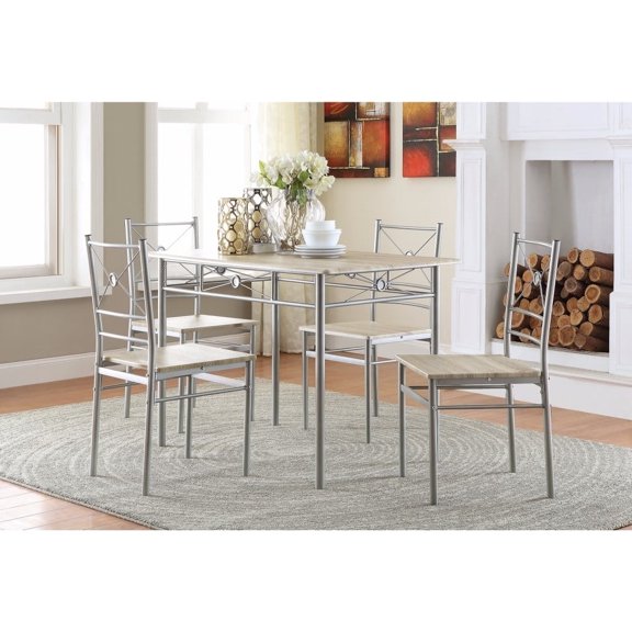 Anna Fontana 5-piece Rectangular Dining Set Brushed Silver