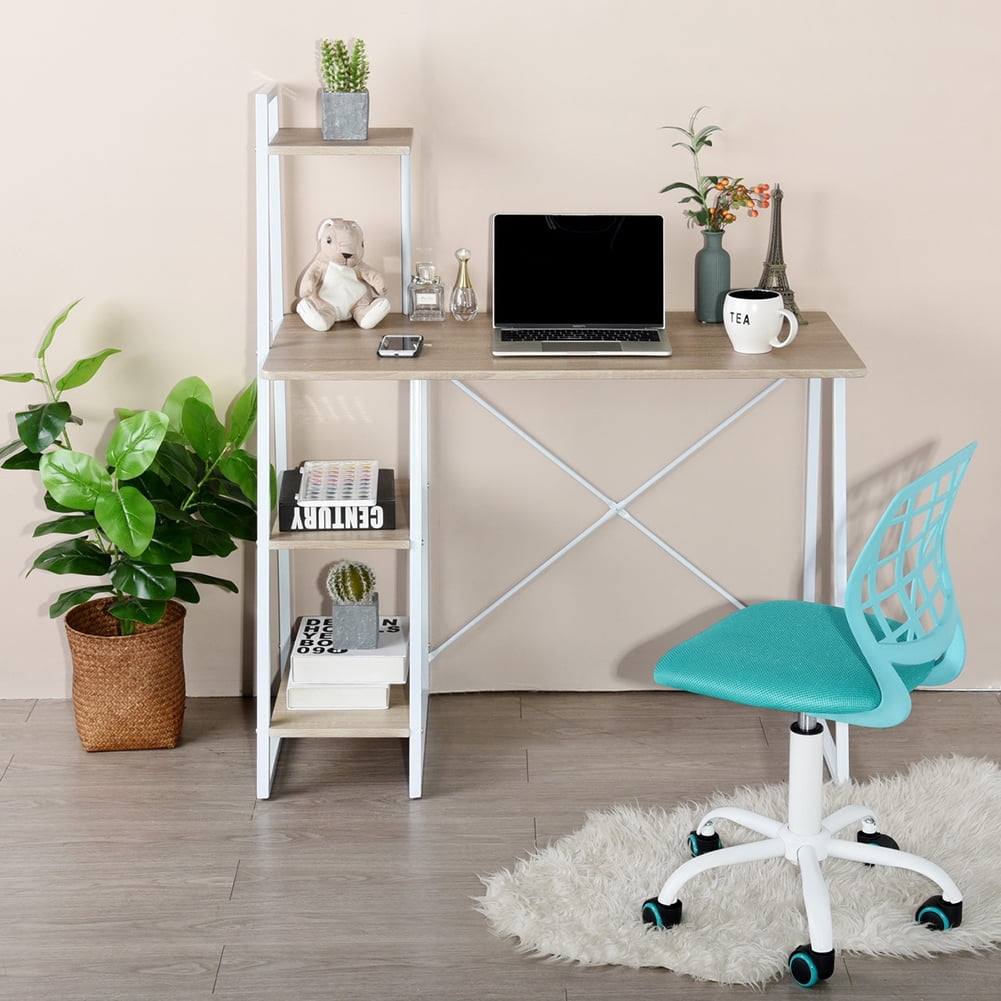 Classic Home Office Computer Desk with Shelves, Home Office Small Space Writing Desk, Oak White Classic Home Office Computer Desk with Shelves, Home Office Small Space Writing Desk, Oak White