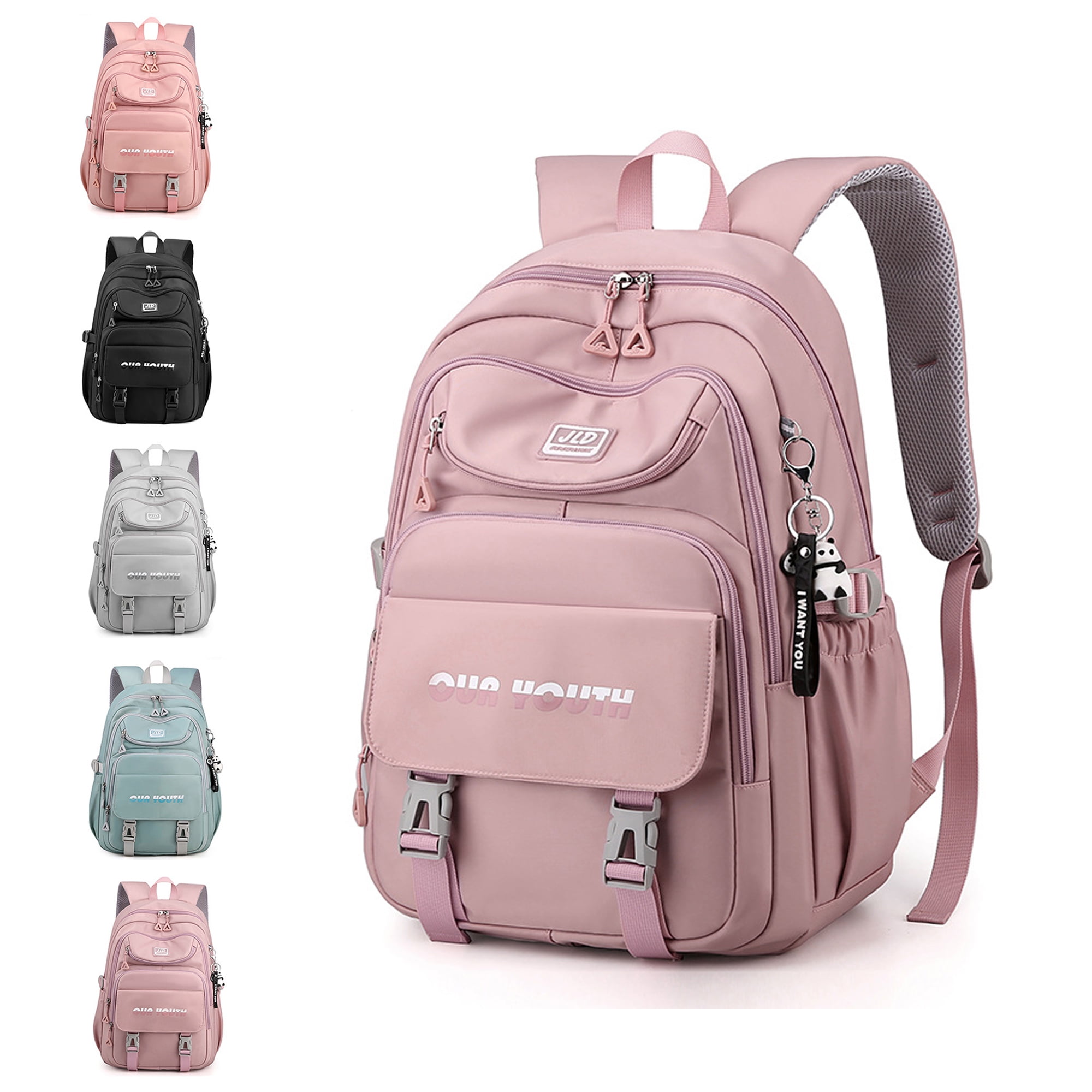 Black School Backpacks for Girls with USB Charging Port Book Bags Black/Pink/Grey