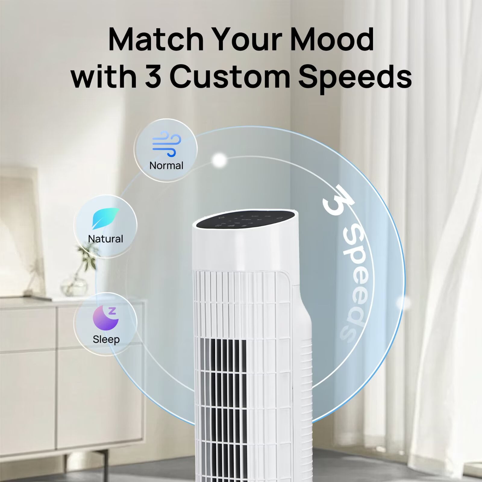 Tower Fan for Bedroom, 31" Oscillating Electric Fan with Remote, 3 Modes, Quiet Fan for Home, Office(White)