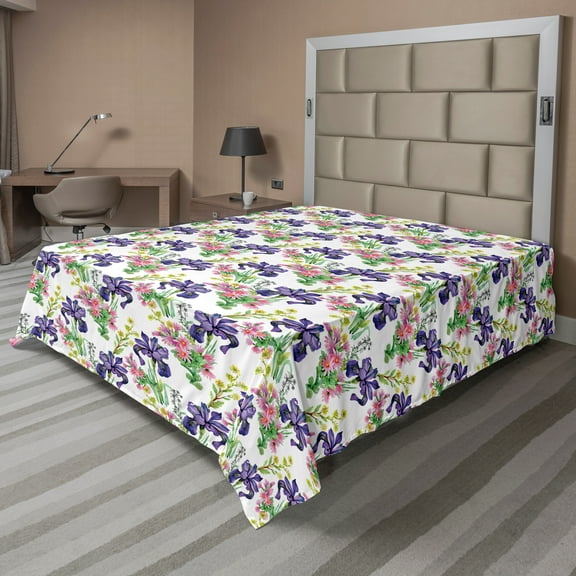 Ambesonne Floral Flat Sheet, Garden Blooming Tiny Orchids, King Size, Multicolor