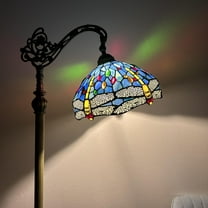Enjoy Décor Lamps Tiffany 1-Light Dragonfly Blue Stained Glass Bowl Floor Lamp with Adjustable LED Bulb