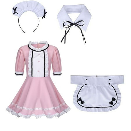 

Mackneog Plus Size Sexy Dress Lingerie Maid Cosplay Costume Women Headwear Apron Fake Collar Bowknot Dress Polyester Encanto Dress for Girls