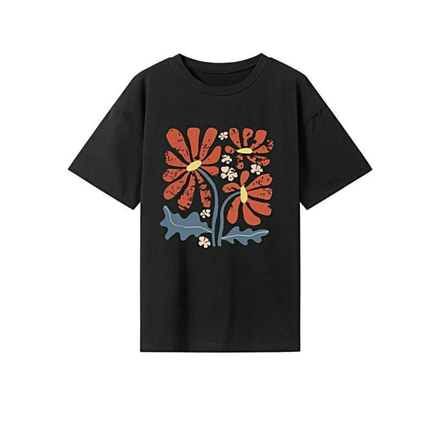 Camiseta para Mujer Cuello Redondo Camisa Casual Verano Tops para Vacaciones Calle L