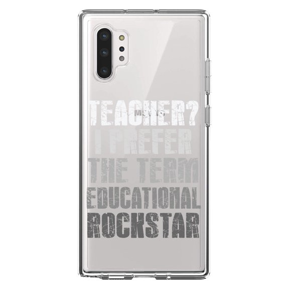 DistinctInk Clear Shockproof Hybrid Case for Galaxy Note 10 PLUS (6.8" Screen) - TPU Bumper Acrylic Back Tempered Glass Screen Protector - Teacher I Prefer Educational Rockstar