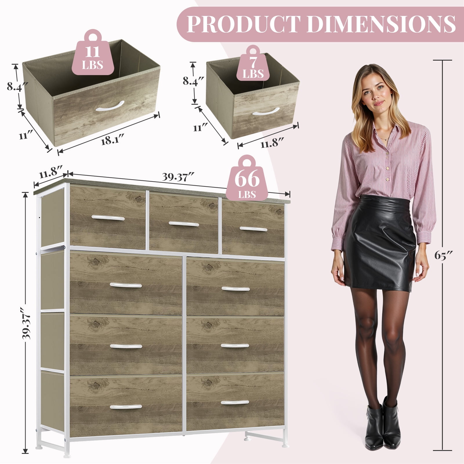 Dresser, Betcozy Storage Organizer with 9 Drawers for Bedroom, Chest of Drawer with Sturdy Metal Frame, Wood Top for Closet, Nursery,Smoked ash