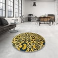 thumbnail image 4 of Ahgly Company Machine Washable Indoor Square Abstract Gen Brown Yellow Area Rugs, 5' Square, 4 of 7