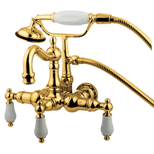 Elements Of Design Hot Springs Three Handle Wall Mount Clawfoot Tub Faucet With Hand Shower Walmart Com Walmart Com