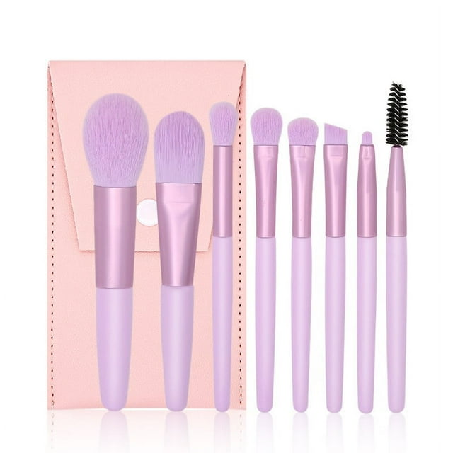 Nvzi Juego de brochas de maquillaje, kit de 8 brochas de maquillaje de viaje, brochas cosméticas para base de maquillaje, rubor, sombra de ojos con bolsa de almacenamiento (púrpura)
