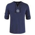 thumbnail image 4 of Camisas s Para Hombre Manga Larga Camisa de lino y algodón a la moda para hombre, camiseta de Yoga étnica de playa de Color sólido de manga larga (Navy, XXL), 4 of 7