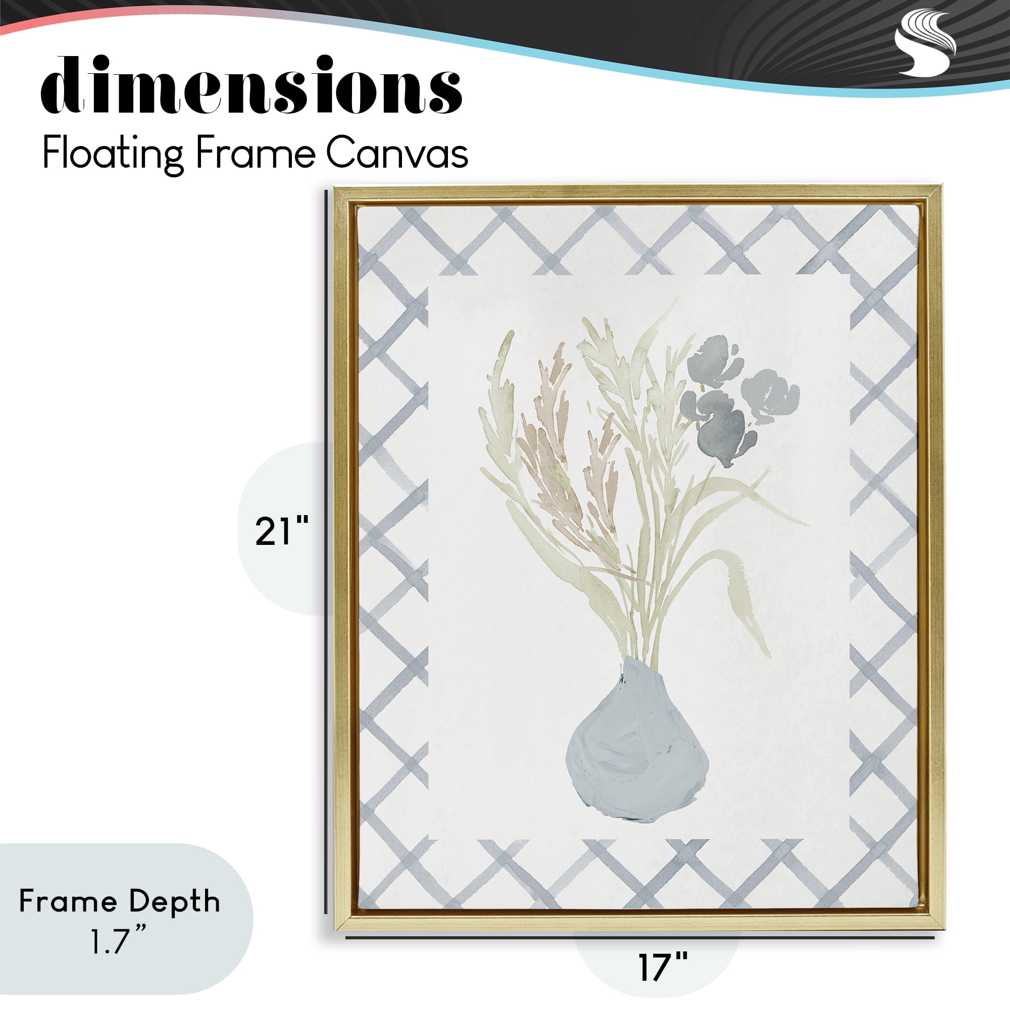 Stupell Industries Soft Blue Anna Bouquet Gold Framed Floater Canvas Wall Art, design by Elizabeth Medley