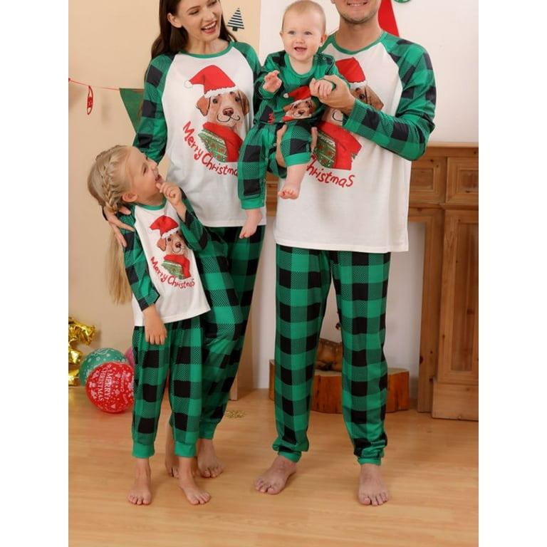 High Quality Green Plaid Matching Family Pajamas Set