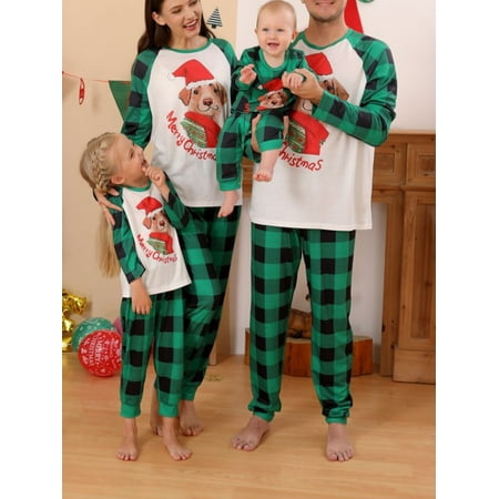

Matching Family Pajamas Sets Christmas PJ s Dog Print Top and Plaid Pants Jammies Sleepwear