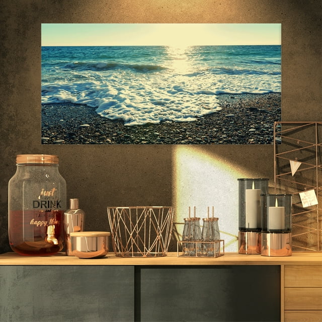 Dramatic Blue Waves on Beach - Large Seashore Canvas Print
