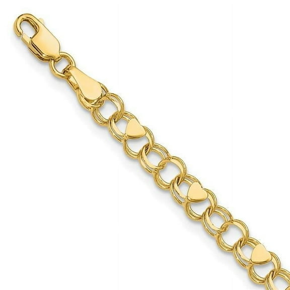 Primal Gold 10 Karat Yellow Gold Double Link Heart Charm Bracelet