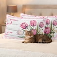 thumbnail image 3 of Romantic Tulips Pillow Covers 2 Pack Rustic Floral Leaf Pink Ribbon Plaid Wood Grain Pillowcase Waterproof Outdoor Throw Pillow Cover for Patio Balcony Rectangular Cushion 20”x12”, 3 of 9